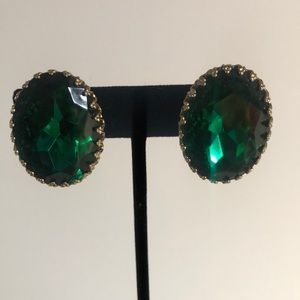 Vintage Coro green stone clip earrings